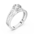 1 Ct Round Lab Grown Diamond Filigree Solitaire Engagement Ring in White Gold with Hand-Pierced Openwork Band