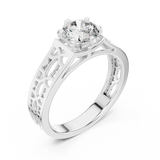 1 Ct Round Lab Grown Diamond Filigree Solitaire Engagement Ring in White Gold with Hand-Pierced Openwork Band