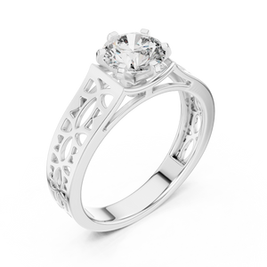 1 Ct Round Lab Grown Diamond Filigree Solitaire Engagement Ring in White Gold with Hand-Pierced Openwork Band