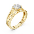1 Ct Round Lab Grown Diamond Filigree Solitaire Engagement Ring in Yellow Gold with Hand-Pierced Openwork Band