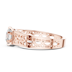 1 CT round lab grown diamond filigree solitaire engagement ring in rose gold, side view