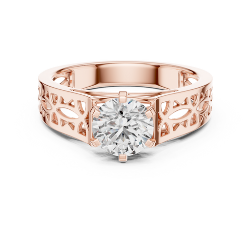 Rose gold ring with a diamond on a white background