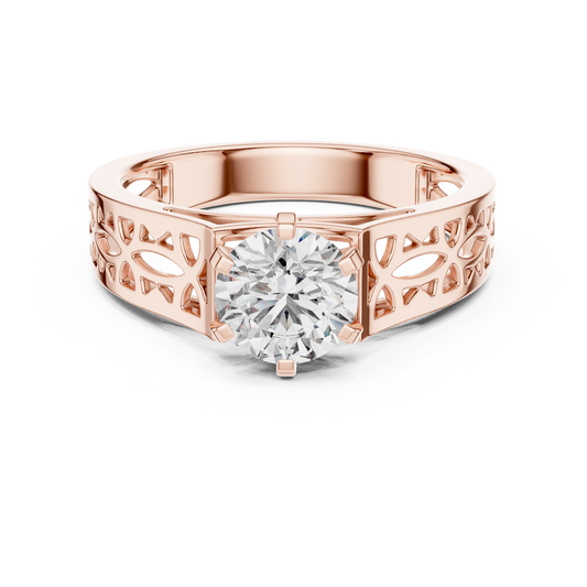 1 CT round lab grown diamond filigree solitaire engagement ring in rose gold, front view