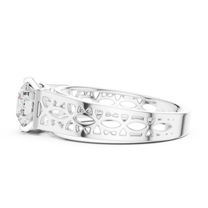 1 Ct Round Lab Grown Diamond Filigree Solitaire Engagement Ring in 14K White Gold with Hand-Pierced Openwork Band
