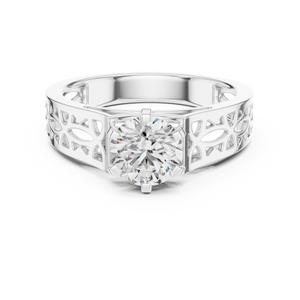 1 Ct Round Lab Grown Diamond Filigree Solitaire Engagement Ring in 14K White Gold with Hand-Pierced Openwork Band