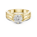 1 Ct Round Lab Grown Diamond Filigree Solitaire Engagement Ring in Yellow Gold with Hand-Pierced Openwork Band