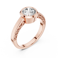 1 Ct Round Lab Grown Diamond Bezel Solitaire Engagement Ring in 14K Rose Gold with Comfort Fit Band