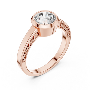 1 Ct Round Lab Grown Diamond Bezel Solitaire Engagement Ring in 14K Rose Gold with Comfort Fit Band