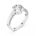 1 Ct Round Lab Grown Diamond Bezel Solitaire Engagement Ring in 14K White Gold with Comfort Fit Band