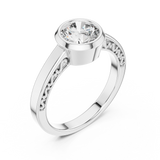 1 Ct Round Lab Grown Diamond Bezel Solitaire Engagement Ring in 14K White Gold with Comfort Fit Band
