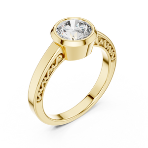 1 Ct Round Lab Grown Diamond Bezel Solitaire Engagement Ring in 14K Yellow Gold with Comfort Fit Band