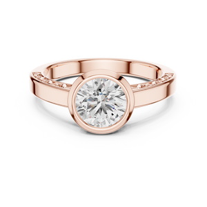 1 Ct Round Lab Grown Diamond Bezel Solitaire Engagement Ring in 14K Rose Gold with Comfort Fit Band