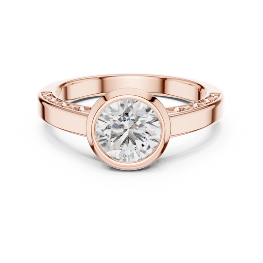 1 Ct Round Lab Grown Diamond Bezel Solitaire Engagement Ring in 14K Rose Gold with Comfort Fit Band