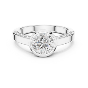 1 Ct Round Lab Grown Diamond Bezel Solitaire Engagement Ring in White Gold with Comfort Fit Band