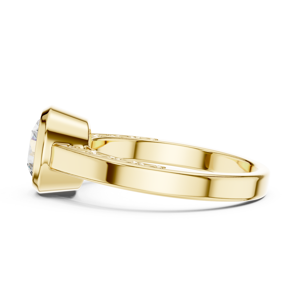 1 Ct Round Lab Grown Diamond Bezel Solitaire Engagement Ring in 14K Yellow Gold with Comfort Fit Band