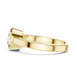 1 Ct Round Lab Grown Diamond Bezel Solitaire Engagement Ring in 14K Yellow Gold with Comfort Fit Band