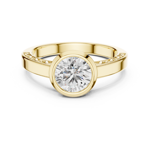 1 Ct Round Lab Grown Diamond Bezel Solitaire Engagement Ring in 14K Yellow Gold with Comfort Fit Band