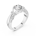 White gold round cut lab-grown diamond engagement ring with woven vine design on a transparent background
