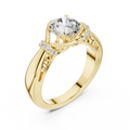 yellow gold round cut lab-grown diamond engagement ring with woven vine design on a transparent background