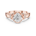 Rose gold round cut lab-grown diamond engagement ring with side stones on a transparent background