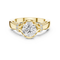 Yellow gold round cut lab-grown diamond engagement ring with woven vine design on a transparent background