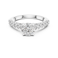 White gold round cut lab-grown diamond engagement ring with side stones on a transparent background