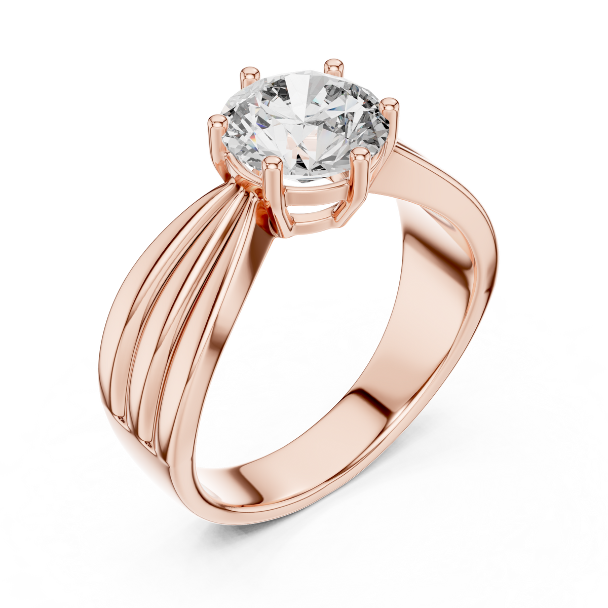 Rose gold round solitaire lab-grown diamond split-shank engagement ring on transparent background