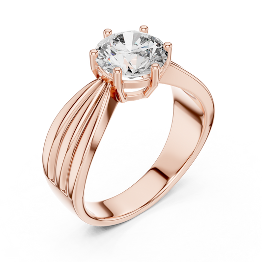 Rose gold round solitaire lab-grown diamond split-shank engagement ring on transparent background