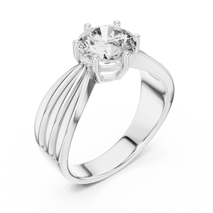 White gold round solitaire lab-grown diamond split-shank engagement ring on transparent background