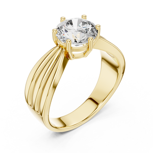 Yellow gold round solitaire lab-grown diamond split-shank engagement ring on transparent background