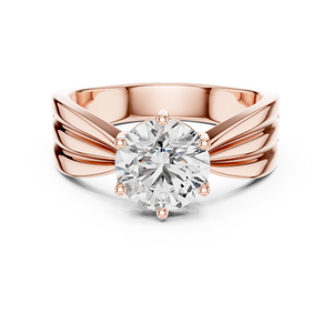 Rose gold round solitaire lab-grown diamond engagement ring with six-prong setting on transparent background