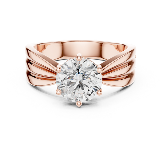 Rose gold round solitaire lab-grown diamond engagement ring with six-prong setting on transparent background