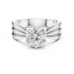 White gold round solitaire lab-grown diamond split-shank engagement ring on transparent background