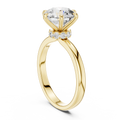 2 CT round solitaire lab grown diamond hidden halo engagement ring in yellow gold, angled view