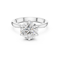 White gold round solitaire lab-grown diamond engagement ring with six-prong setting on white background