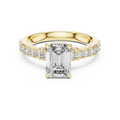 1.67 CT emerald cut lab grown diamond engagement ring with pavé band in yellow gold, front view