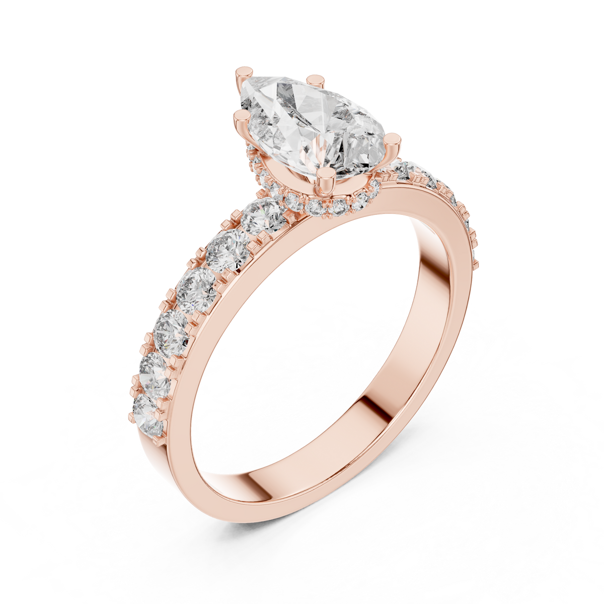 1.10 CT Pear Cut Lab Grown Diamond Engagement Ring with Pave Band in Rose Gold