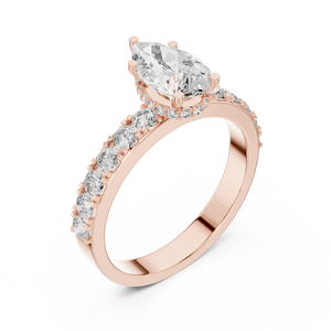 1.10 CT Pear Cut Lab Grown Diamond Engagement Ring with Pave Band in Rose Gold