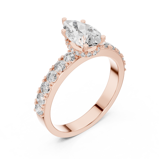 1.10 CT Pear Cut Lab Grown Diamond Engagement Ring with Pave Band in Rose Gold
