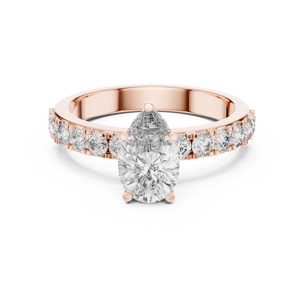 1.10 CT Pear Cut Lab Grown Diamond Pave Engagement Ring in Rose Gold