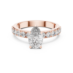 1.10 CT Pear Cut Lab Grown Diamond Pave Engagement Ring in Rose Gold
