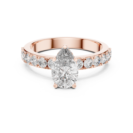 1.10 CT Pear Cut Lab Grown Diamond Pave Engagement Ring in Rose Gold