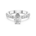 1.10 CT Pear Cut Lab Grown Diamond Engagement Ring with Pave Band in White Gold
