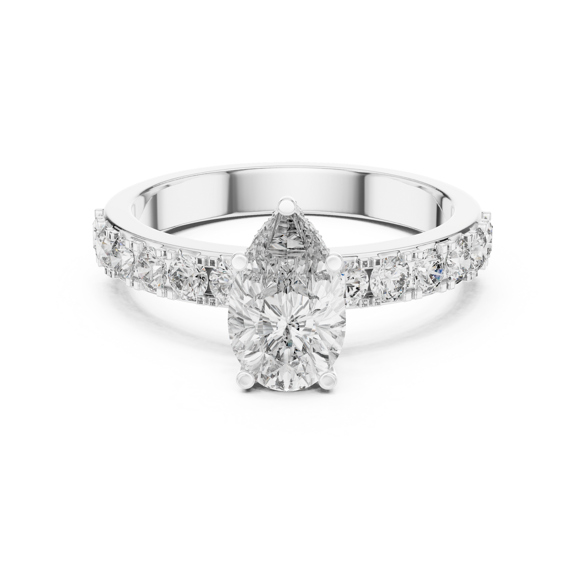 1.10 CT Pear Cut Lab Grown Diamond Engagement Ring with Pave Band in White Gold