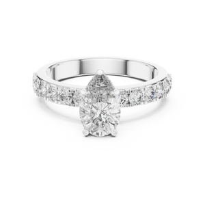 1.10 CT Pear Cut Lab Grown Diamond Engagement Ring with Pave Band in White Gold