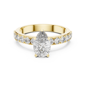 1.10 CT Pear Cut Lab Grown Diamond Engagement Ring with Pave Band in Yellow Gold