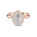 0.70 CT pear cut lab grown diamond halo engagement ring in rose gold, front view