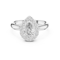 0.70 CT pear cut lab grown diamond halo engagement ring in white gold, front view