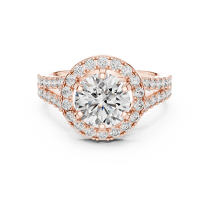 1.25 CT Round Cut Lab Grown Diamond Halo Split Shank Engagement Ring in Rose Gold