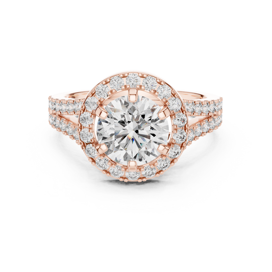 1.25 CT Round Cut Lab Grown Diamond Halo Split Shank Engagement Ring in Rose Gold